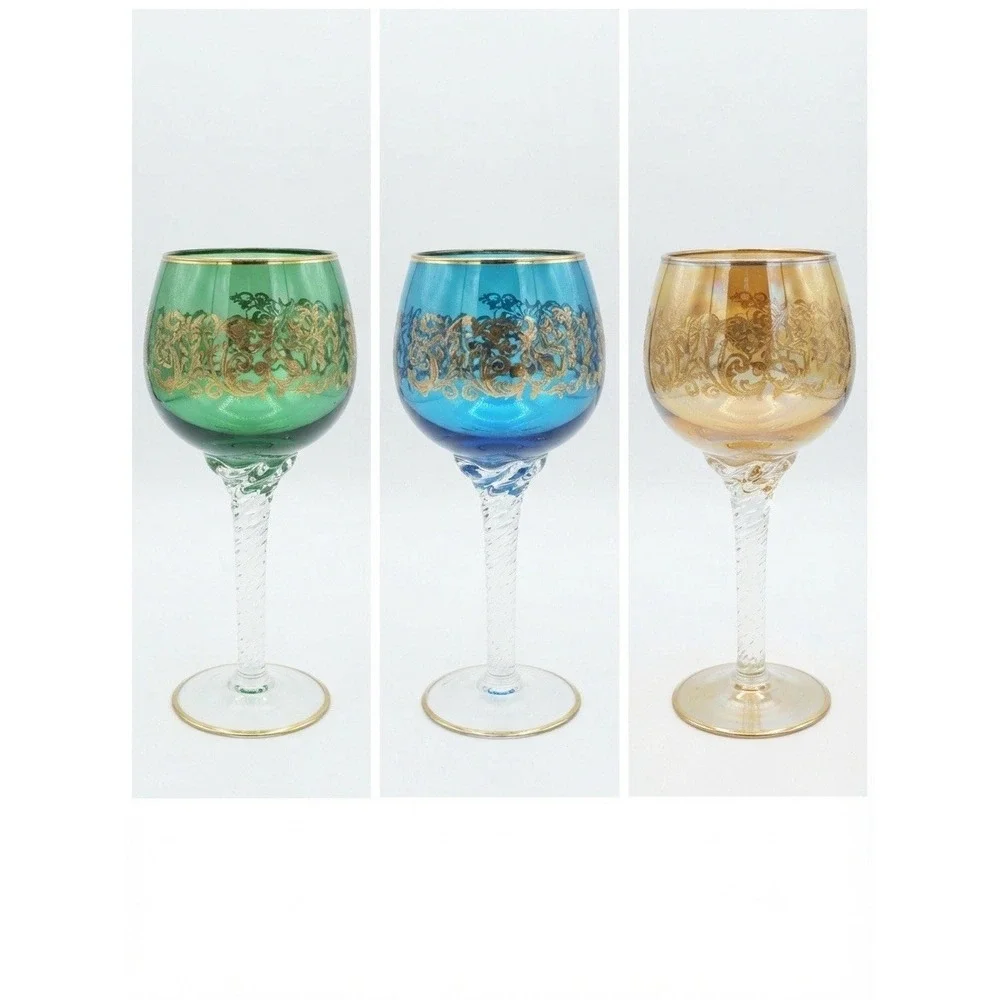 Vintage Murano Harlequin Tre Fuochi Goblets — Set of 6 EUC